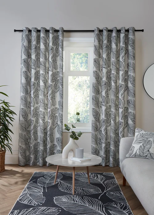 Fusion Matteo Black Eyelet Curtains - 46W X 54D (117x137cm Image 1