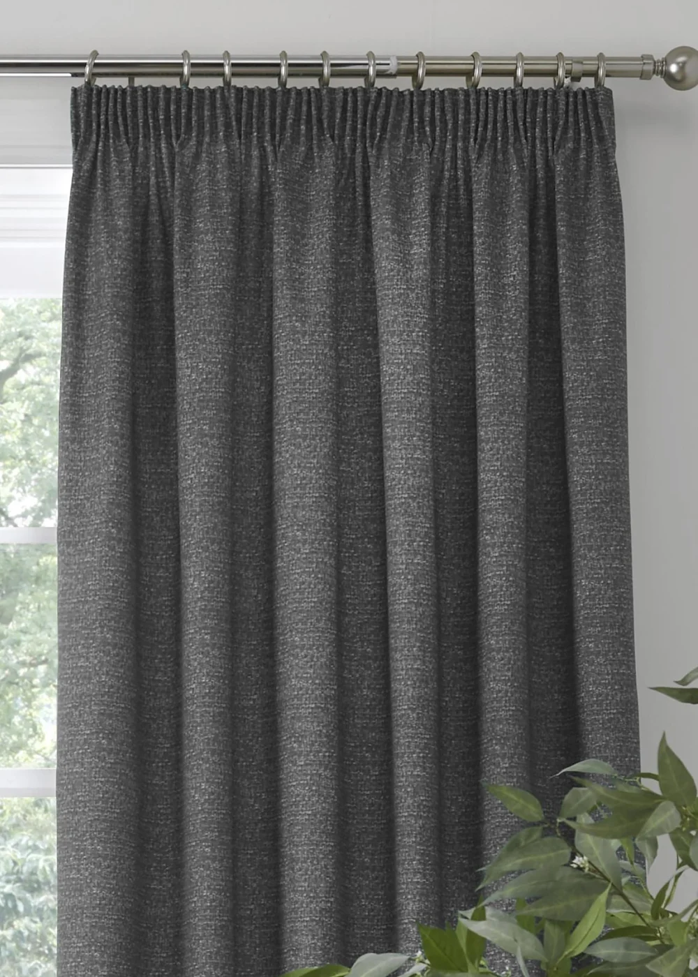 Dreams & Drapes Pembrey Brushed Cotton Grey Pencil Pleat Curtains With Tie-Backs - 46W X 54D (117x137cm Image 3