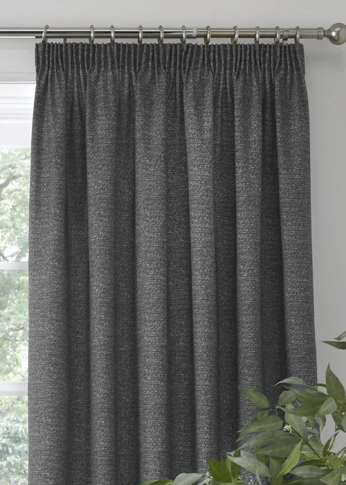 Dreams & Drapes Pembrey Brushed Cotton Grey Pencil Pleat Curtains With Tie-Backs - 46W X 54D (117x137cm Image 3