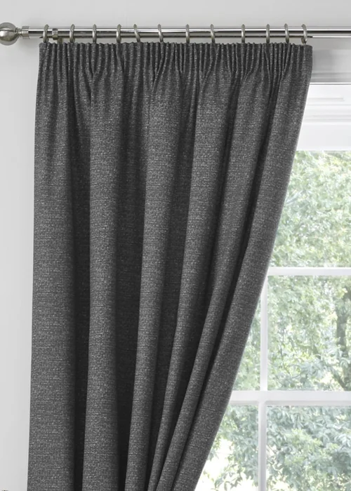 Dreams & Drapes Pembrey Brushed Cotton Grey Pencil Pleat Curtains With Tie-Backs - 46W X 54D (117x137cm Image 2