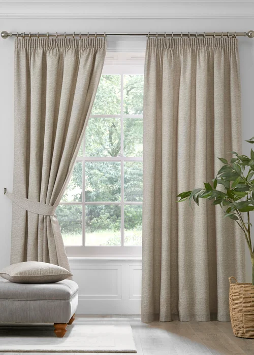 Dreams & Drapes Pembrey Brushed Cotton Natural Pencil Pleat Curtains With Tie-Backs - 46W X 54D (117x137cm) Image 1