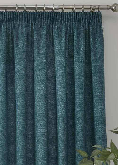 Dreams & Drapes Pembrey Brushed Cotton Blue Pencil Pleat Curtains With Tie-Backs - 46W X 54D (117x137cm) Image 3