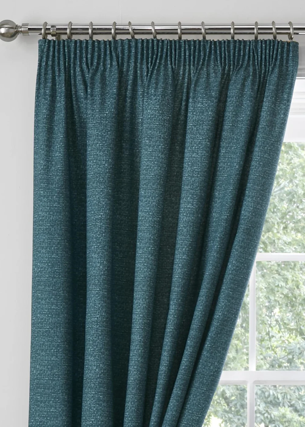 Dreams & Drapes Pembrey Brushed Cotton Blue Pencil Pleat Curtains With Tie-Backs - 46W X 54D (117x137cm) Image 2