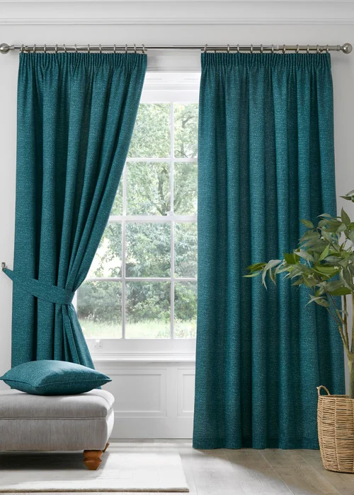 Dreams & Drapes Pembrey Brushed Cotton Blue Pencil Pleat Curtains With Tie-Backs - 46W X 54D (117x137cm) Image 1