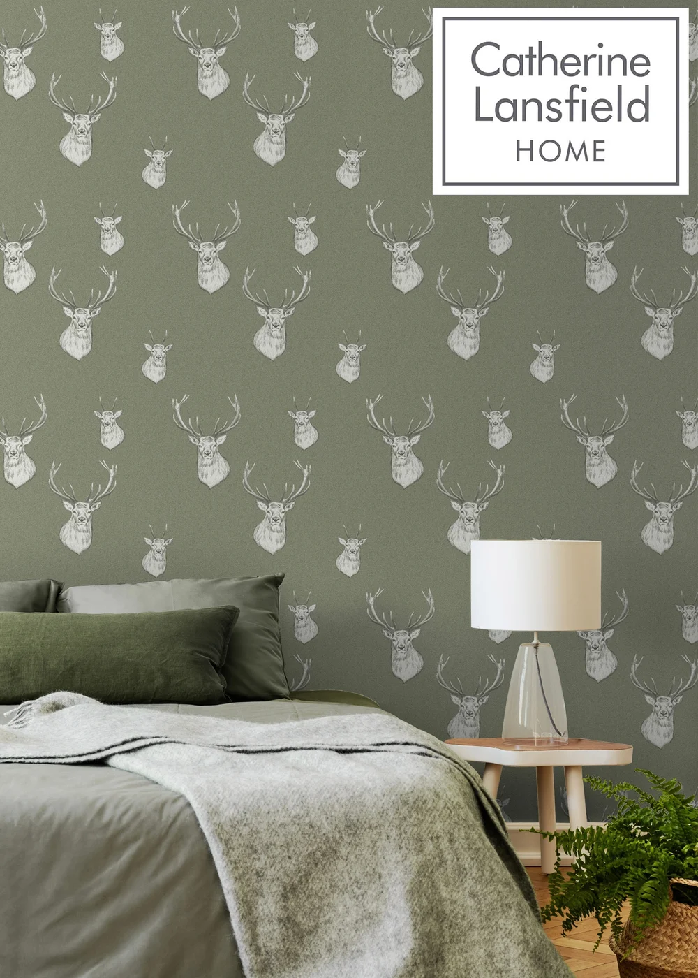 Catherine Lansfield Stag Sage Wallpaper - One Size Image 2