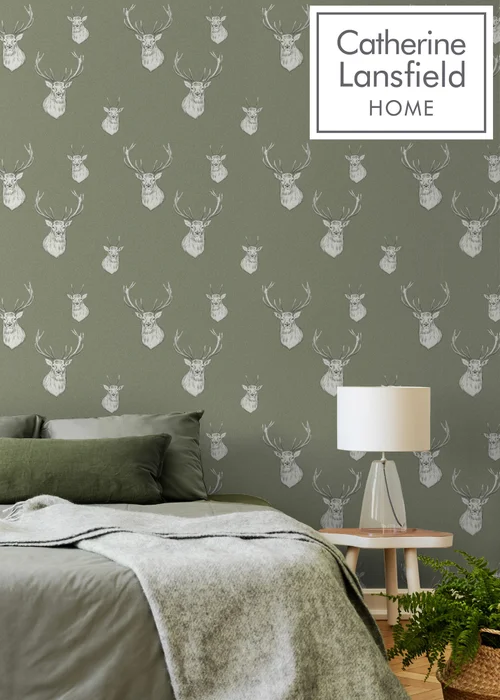 Catherine Lansfield Stag Sage Wallpaper - One Size Image 2