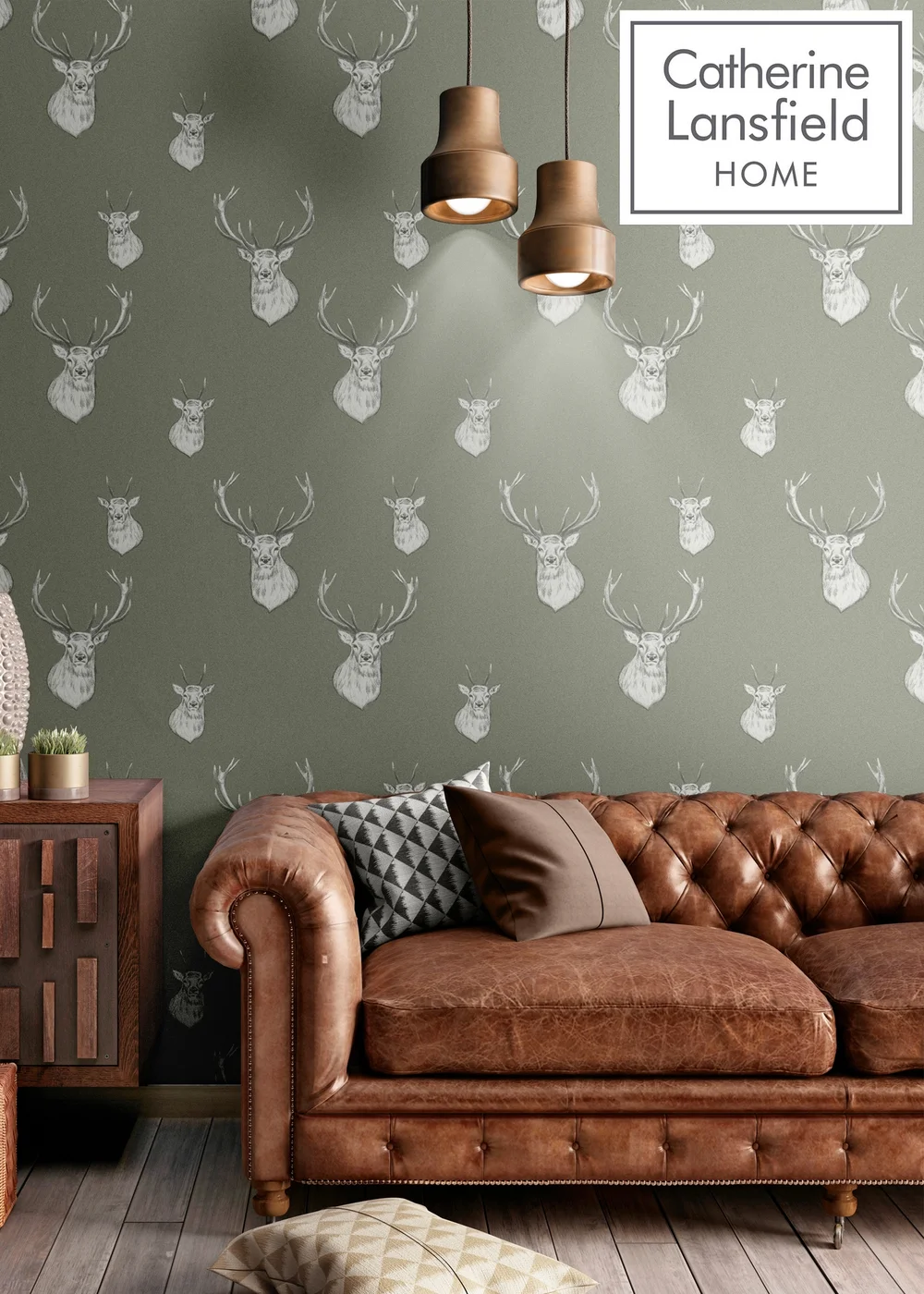 Catherine Lansfield Stag Sage Wallpaper - One Size Image 5