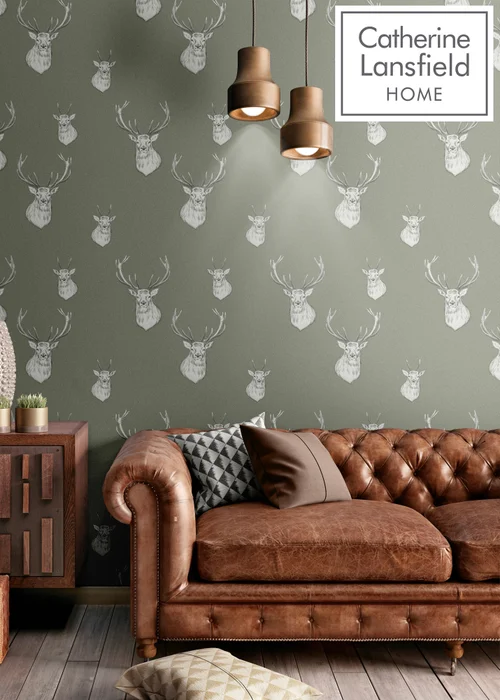 Catherine Lansfield Stag Sage Wallpaper - One Size Image 5