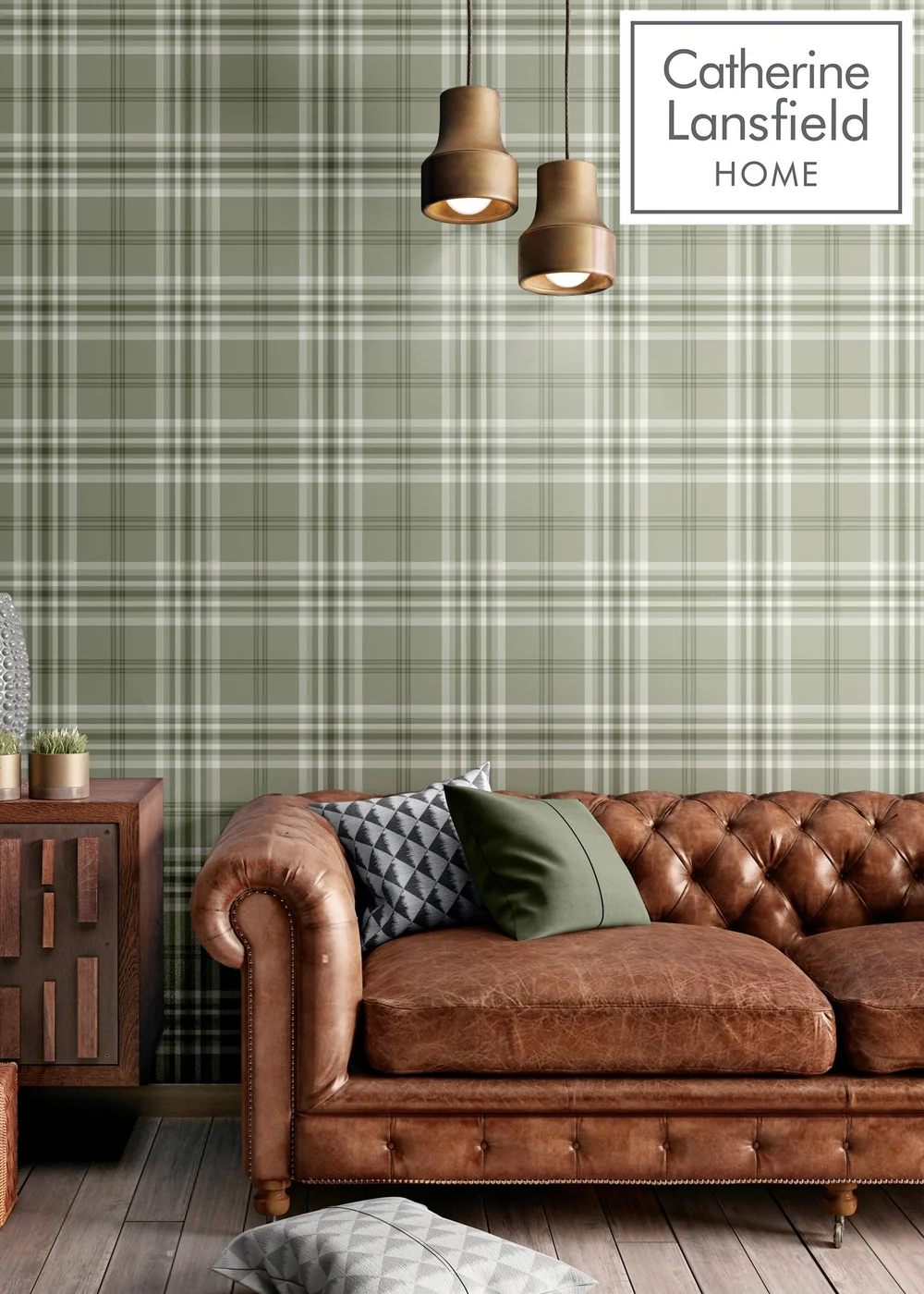 Catherine Lansfield Kelso Check Sage Wallpaper - One Size Image 2