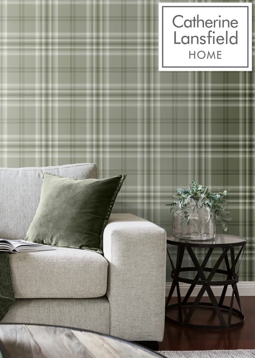 Catherine Lansfield Kelso Check Sage Wallpaper - One Size Image 5