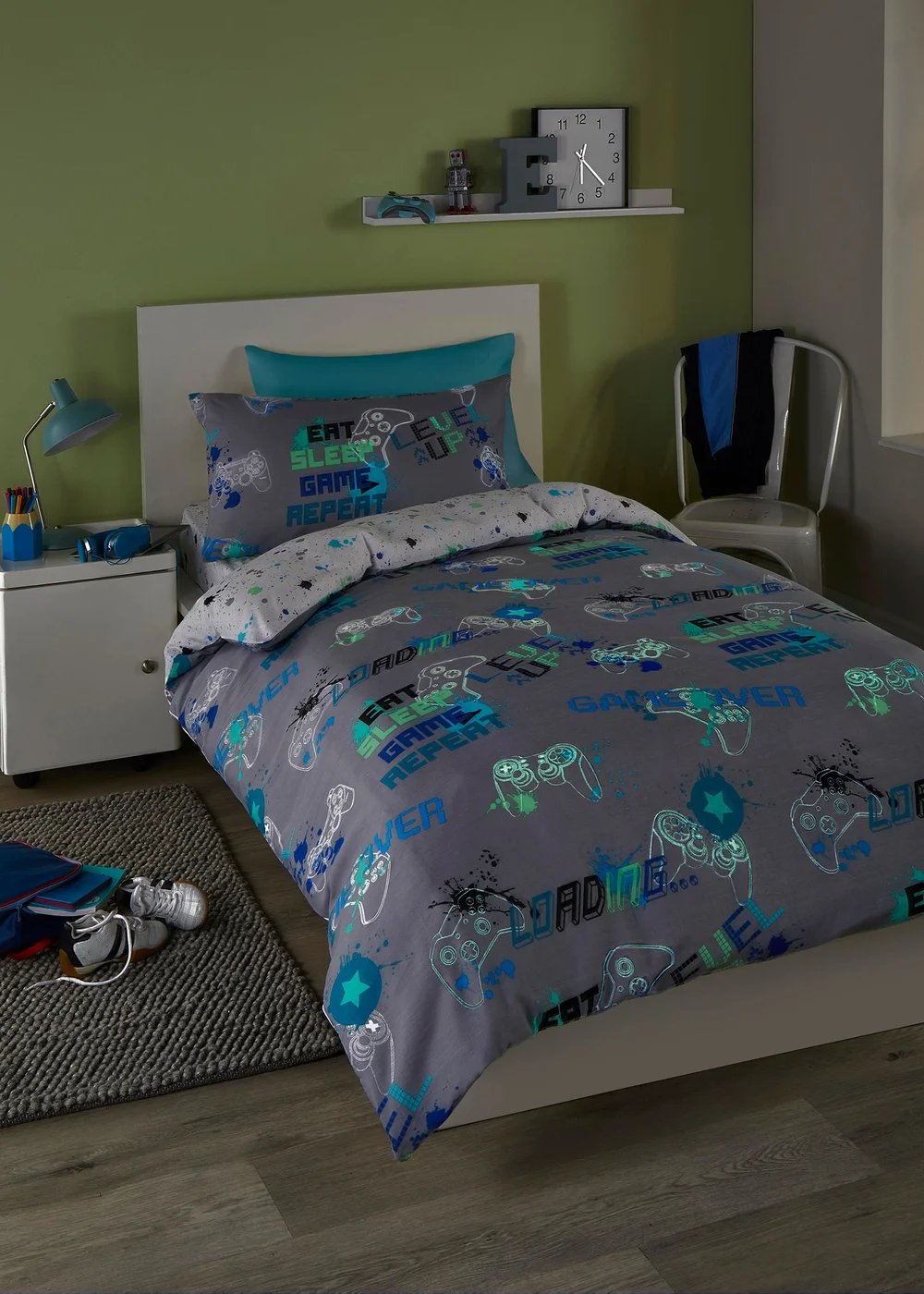 Bedlam Game Glow Reversible Grey Duvet Cover Set - Single Image 2