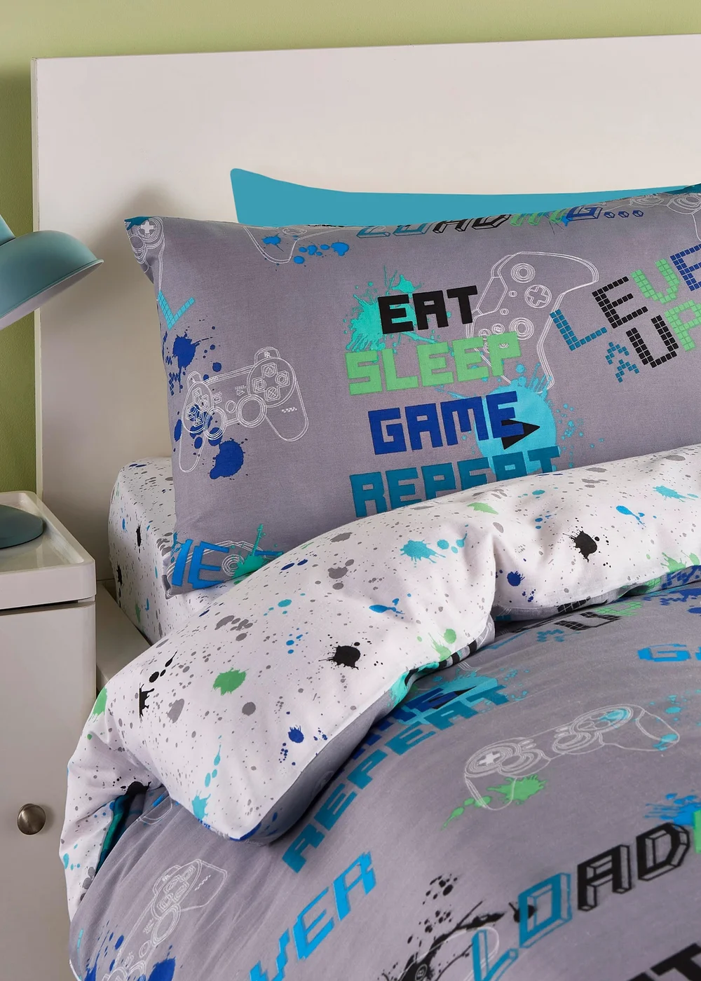 Bedlam Game Glow Reversible Grey Duvet Cover Set - Single Image 3