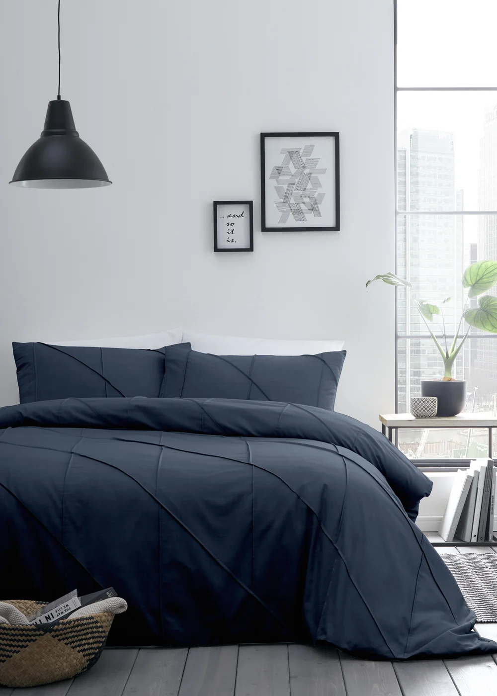 Serene Dart Navy Duvet Cover Set - Single Image 1