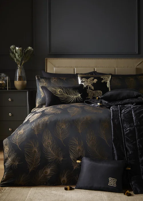 Laurence Llewelyn-Bowen Dandy Jacquard Black Duvet Cover Set - Double Image 1