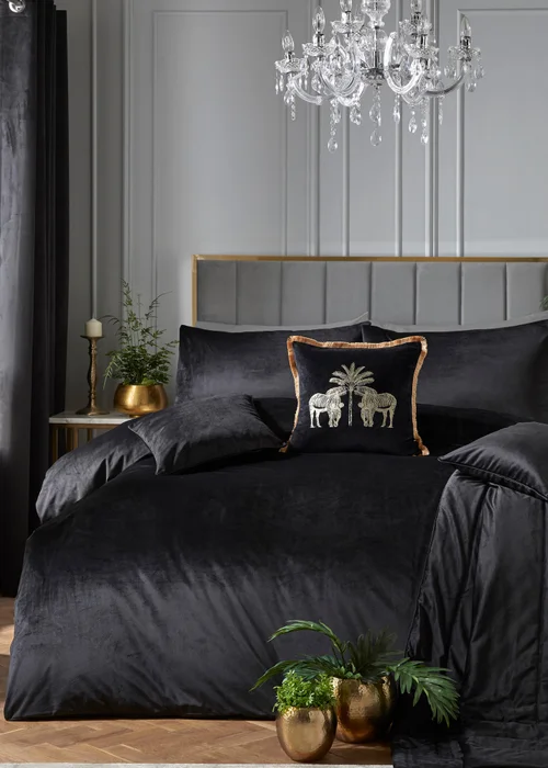 Laurence Llewelyn-Bowen Montrose Velvet Black Duvet Cover Set - Double Image 1