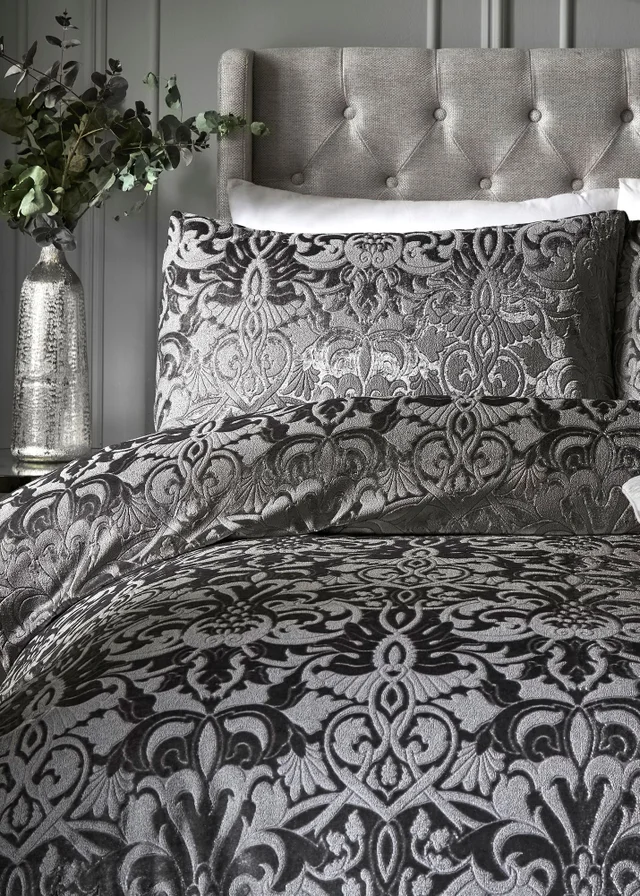 Laurence Llewelyn-Bowen Firenza Velvet Grey Duvet Cover Set