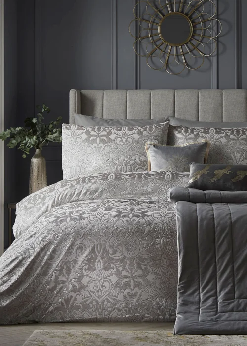 Laurence Llewelyn-Bowen Firenza Velvet Silver Duvet Cover Set - Double Image 1