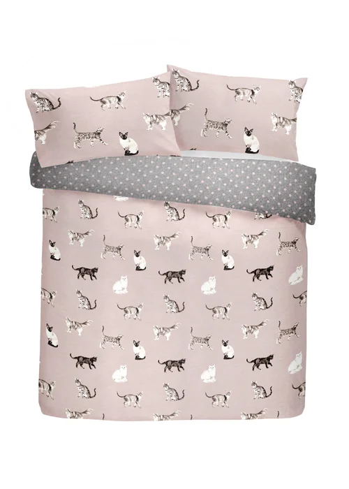 Fusion Cats Reversible Pink Duvet Cover Set - Single Image 2