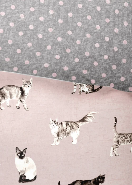 Fusion Cats Reversible Pink Duvet Cover Set - Single Image 4