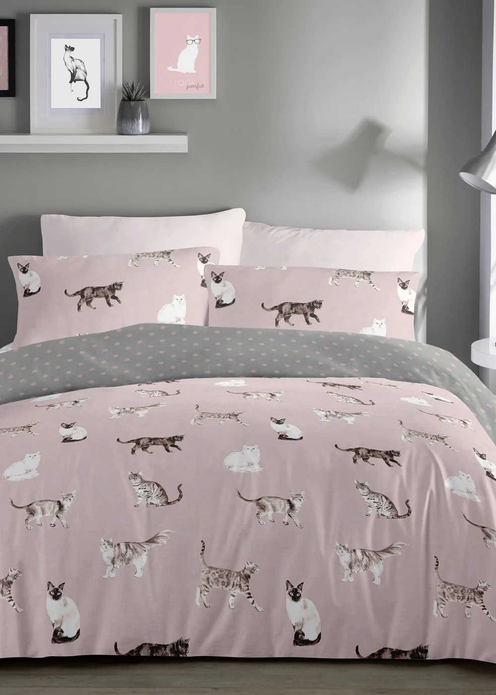 Fusion Cats Reversible Pink Duvet Cover Set - Single Image 1