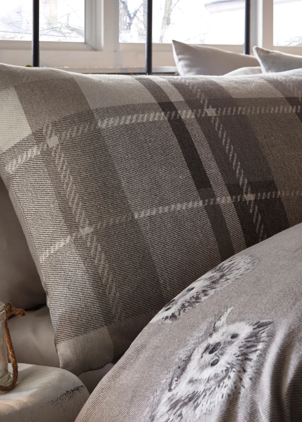 Dreams & Drapes Lodge Colville Check Brushed Cotton Grey Duvet Cover Set - Single Image 2