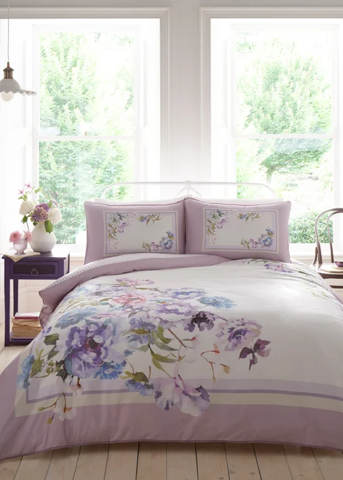 Appletree Heritage Arley Sateen Lilac Duvet Cover Set - Double Image 1