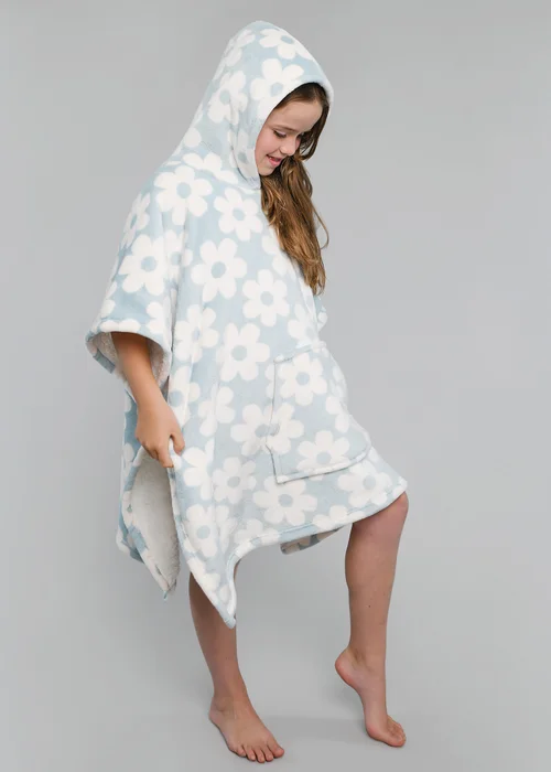 Bedlam Retro Flower Blue Snuggle Hooded Wearable Fleece - Small Image 3