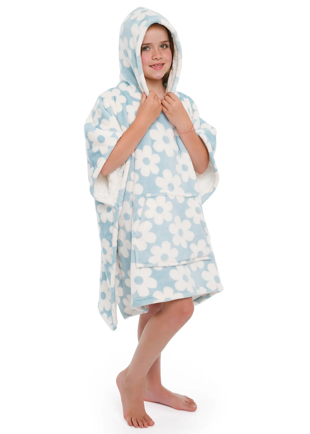 Bedlam Retro Flower Blue Snuggle Hooded Wearable Fleece - Small Image 4