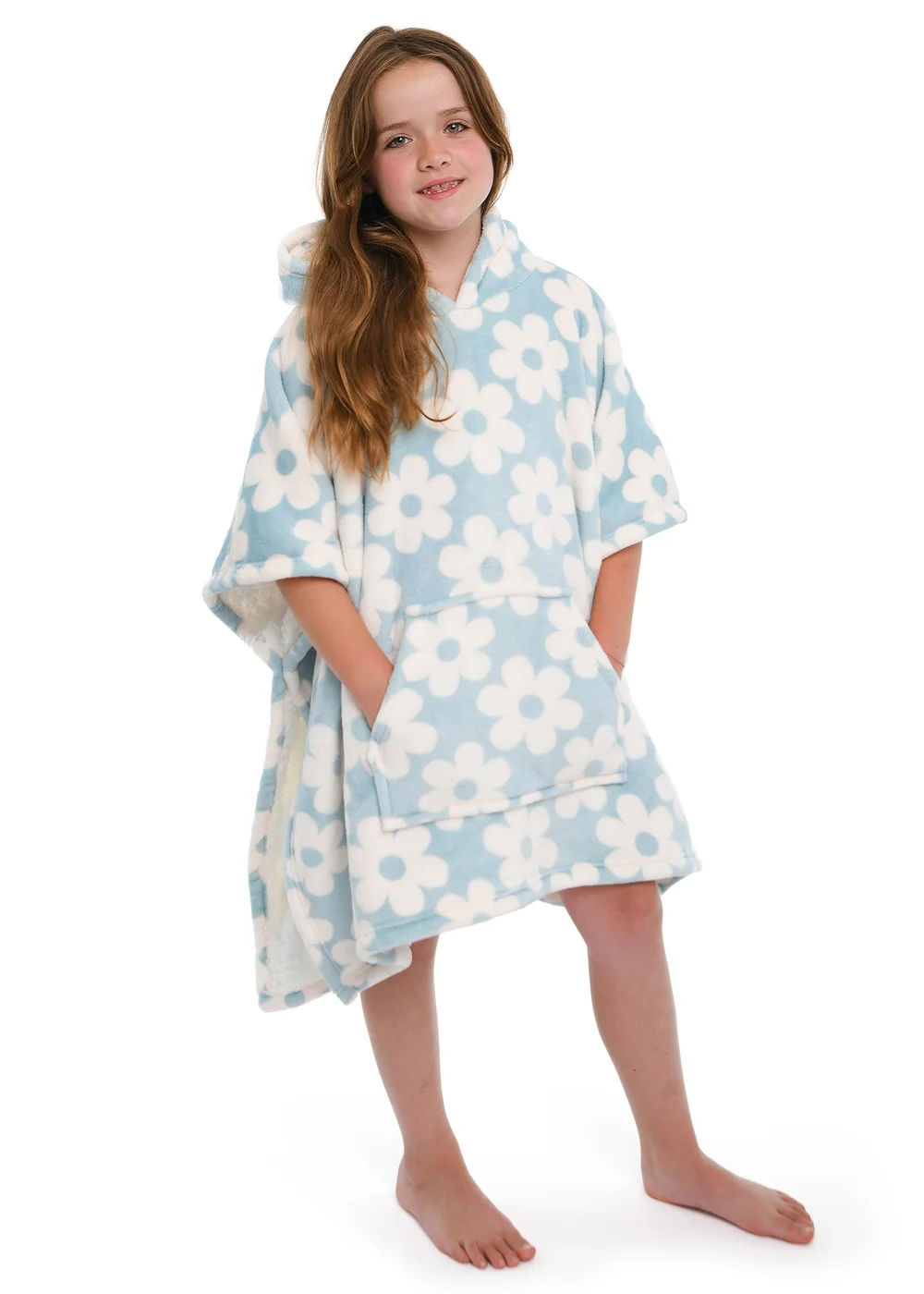 Bedlam Retro Flower Blue Snuggle Hooded Wearable Fleece - Small Image 2