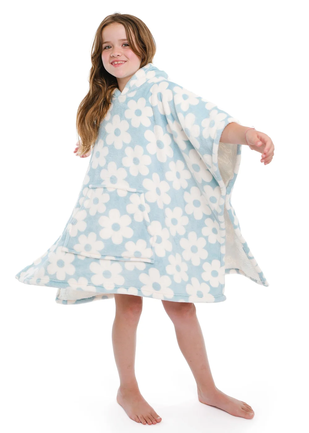 Bedlam Retro Flower Blue Snuggle Hooded Wearable Fleece - Small Image 1