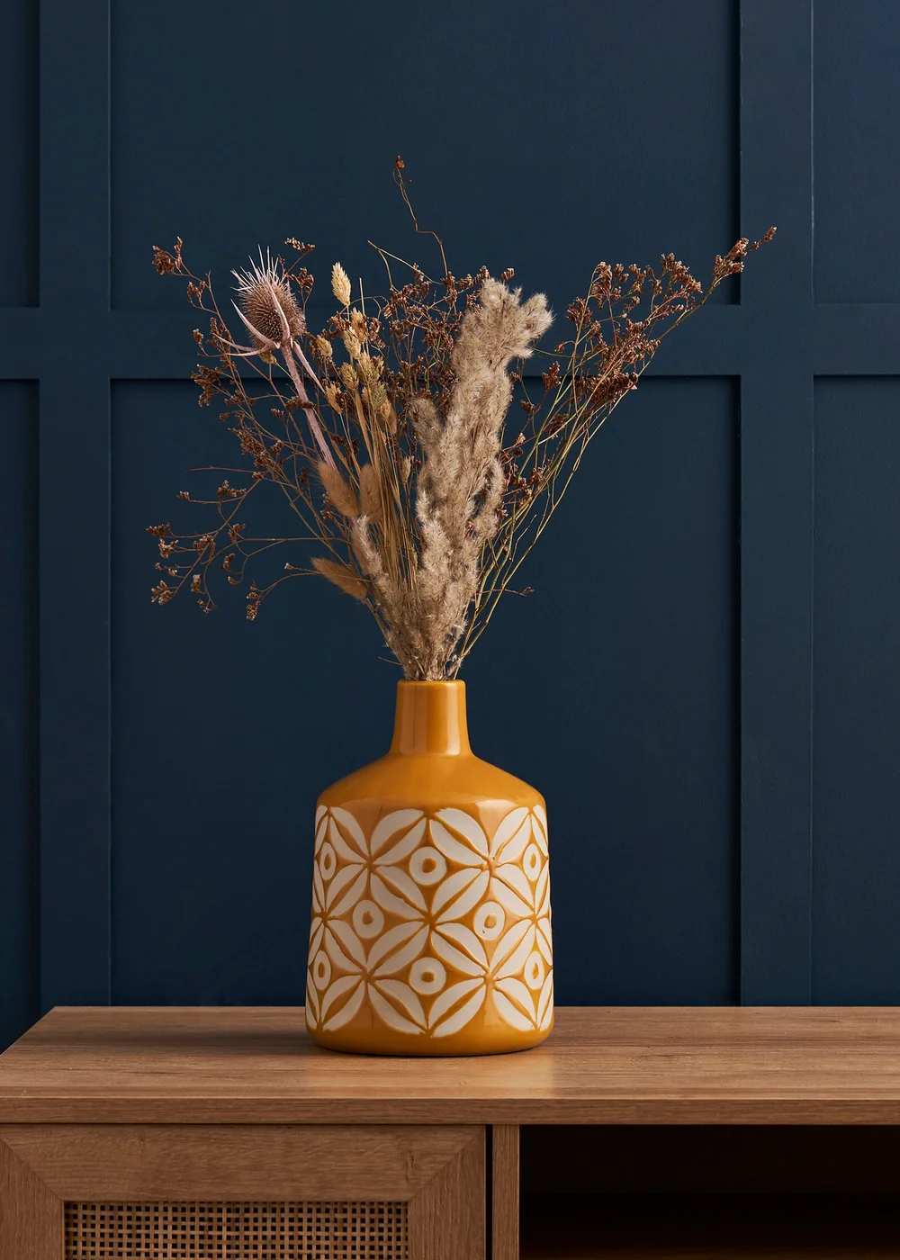BHS Small Patterned Ceramic Vase Ochre - One Size Image 1