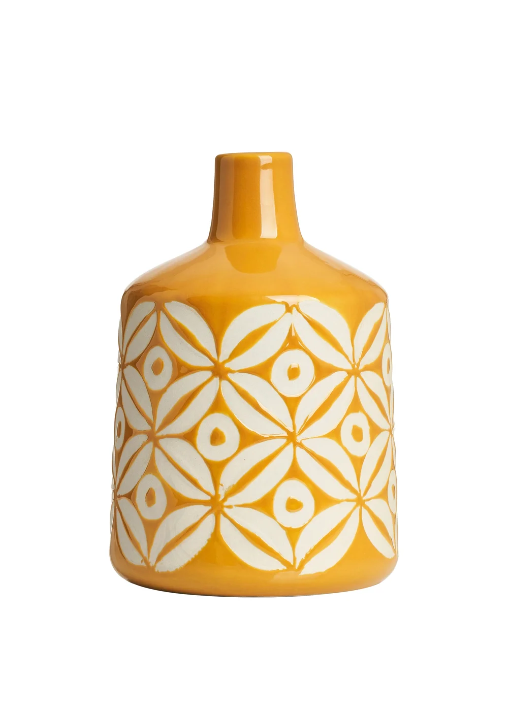 BHS Small Patterned Ceramic Vase Ochre - One Size Image 3