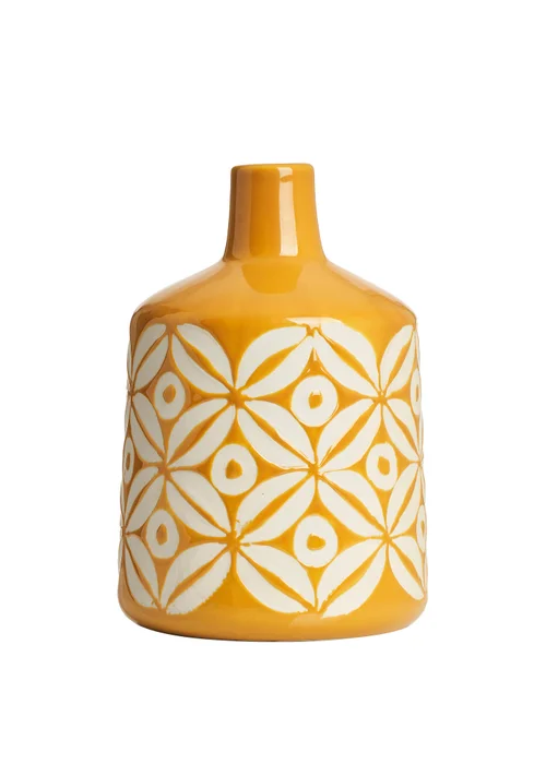 BHS Small Patterned Ceramic Vase Ochre - One Size Image 3
