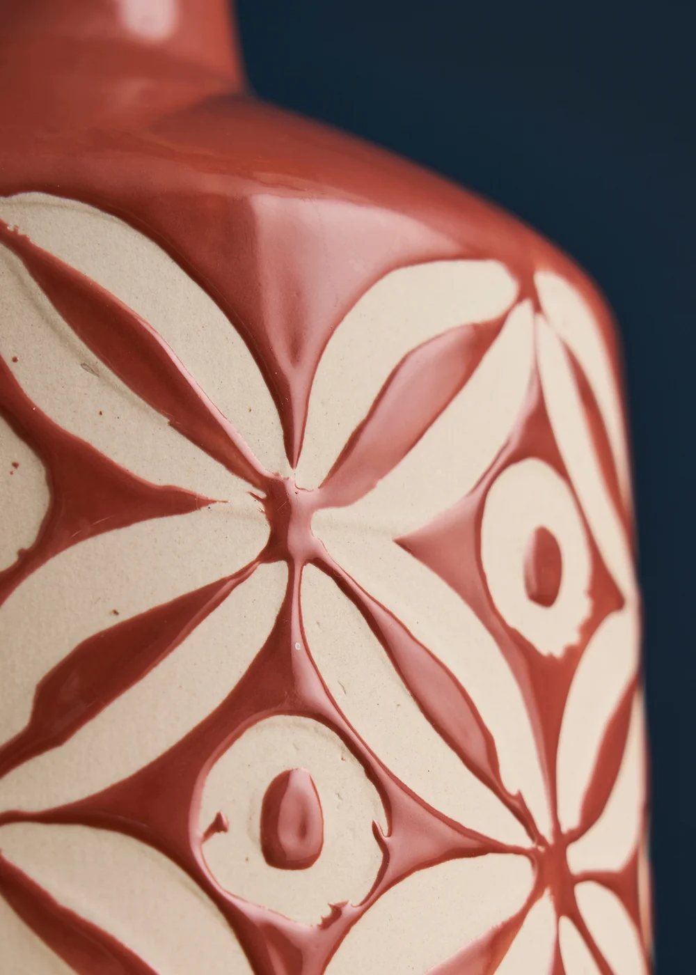 BHS Small Patterned Ceramic Vase Terracotta - One Size Image 2