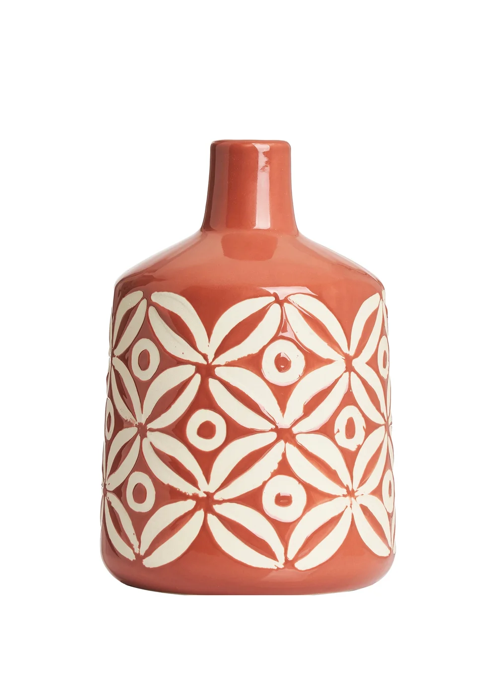 BHS Small Patterned Ceramic Vase Terracotta - One Size Image 3