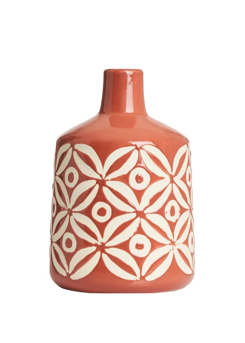 BHS Small Patterned Ceramic Vase Terracotta - One Size Image 3