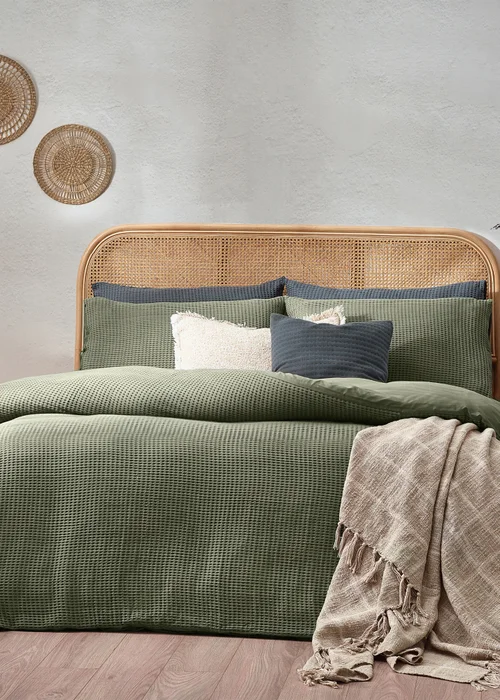 Yard Chunky Waffle 100% Cotton Duvet Cover Set Eucalyptus - Single Image 1