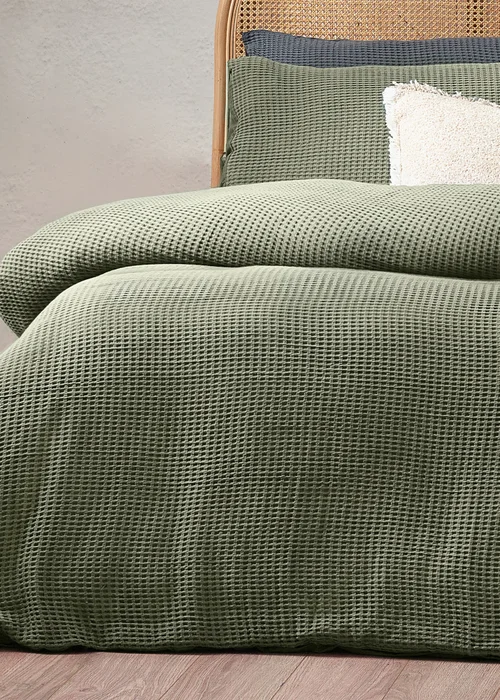 Yard Chunky Waffle 100% Cotton Duvet Cover Set Eucalyptus - Single Image 4