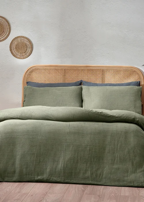 Yard Chunky Waffle 100% Cotton Duvet Cover Set Eucalyptus - Single Image 5