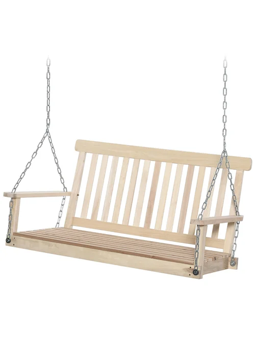 Outsunny Outdoor Wooden Swing Bench 2-Seater Porch Swing Chair Hanging Hammock - One Size Image 2