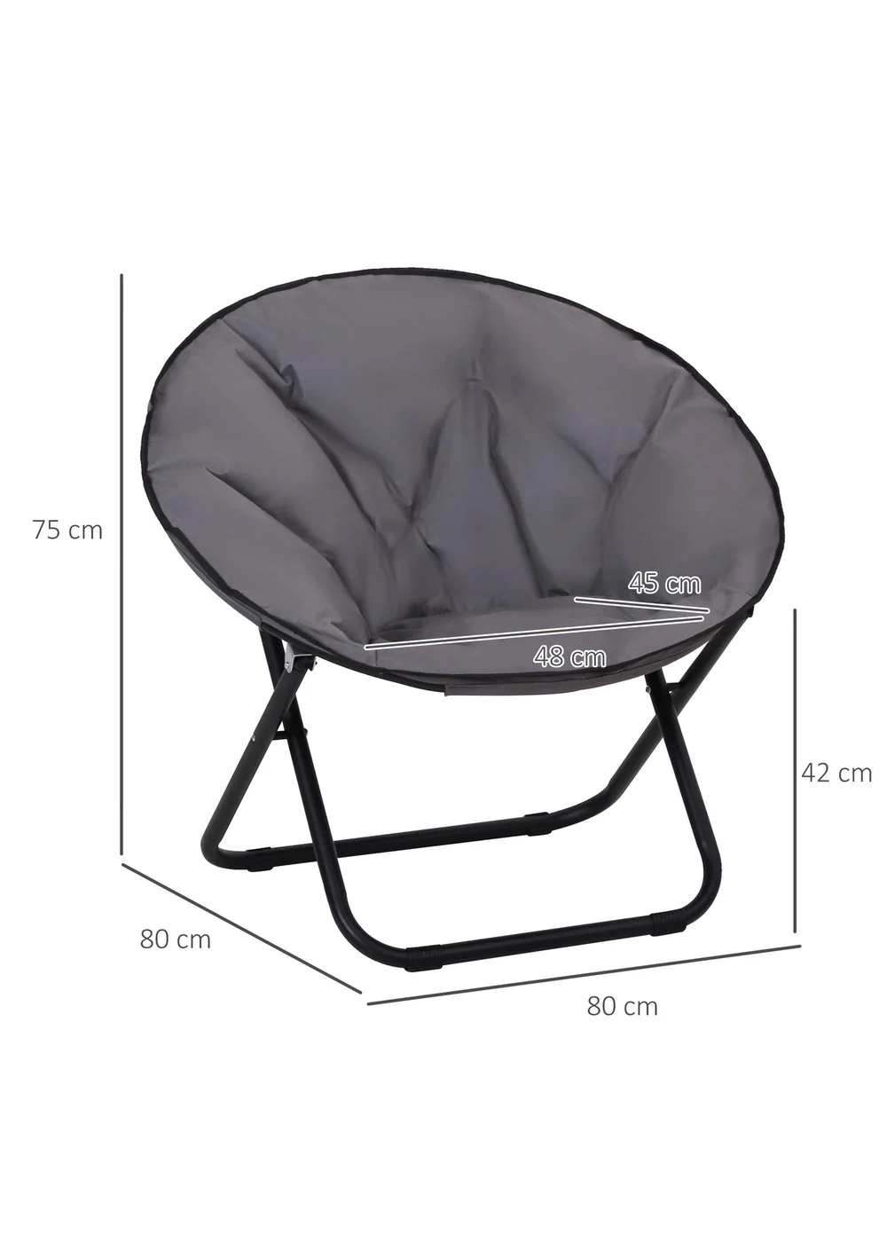 Outsunny Folding Saucer Moon Chair Oversized Padded Seat Round Oxford Grey - One Size Image 3