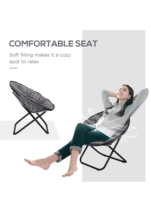 Outsunny Folding Saucer Moon Chair Oversized Padded Seat Round Oxford Grey - One Size Image 5