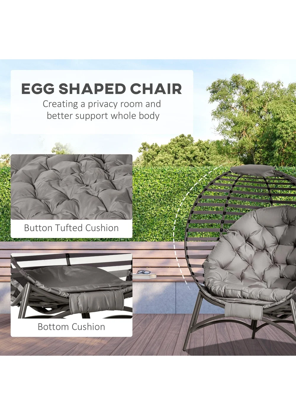 Outsunny Egg Chair with Soft Cushion - Brown - One Size Image 5