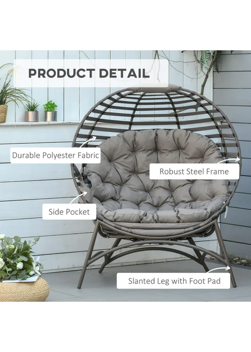 Outsunny Egg Chair with Soft Cushion - Brown - One Size Image 4