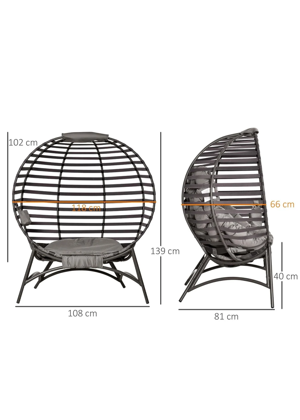 Outsunny Egg Chair with Soft Cushion - Brown - One Size Image 3