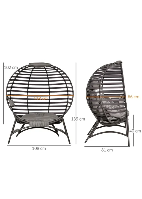 Outsunny Egg Chair with Soft Cushion - Brown - One Size Image 3