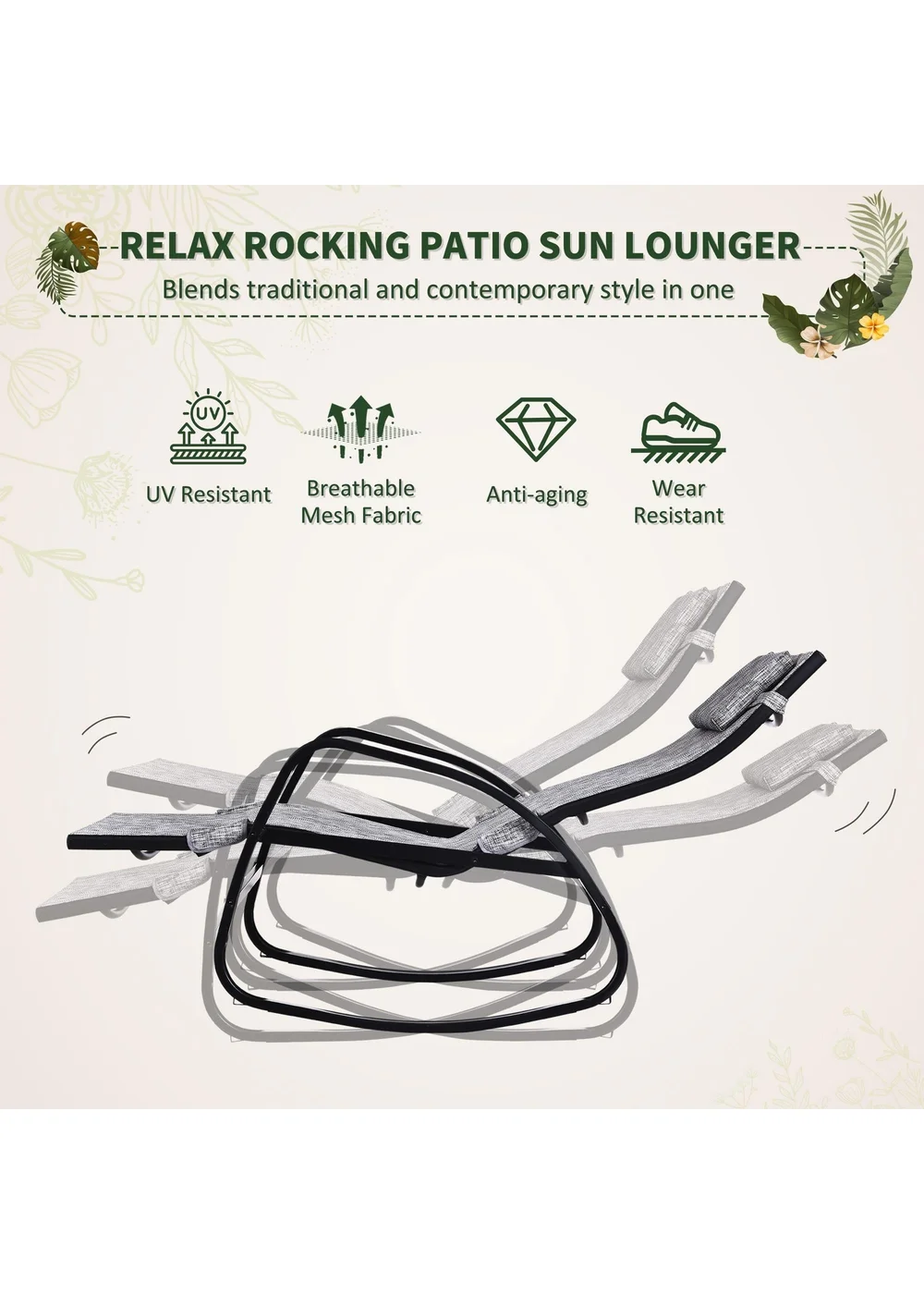 Outsunny Garden Rocking Chair - Grey - One Size Image 4