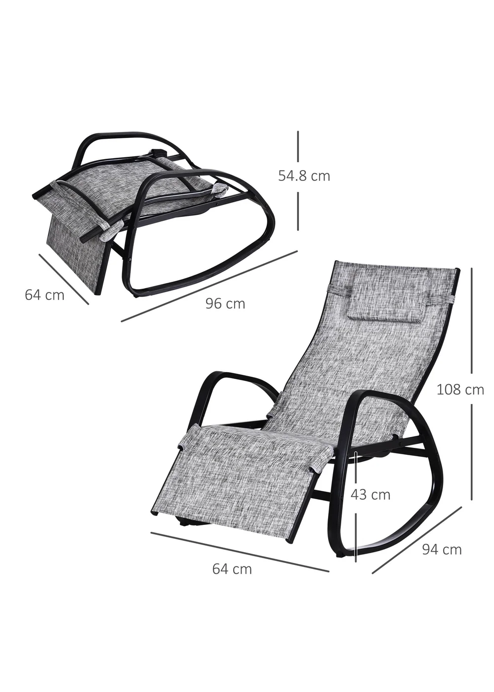 Outsunny Garden Rocking Chair - Grey - One Size Image 3