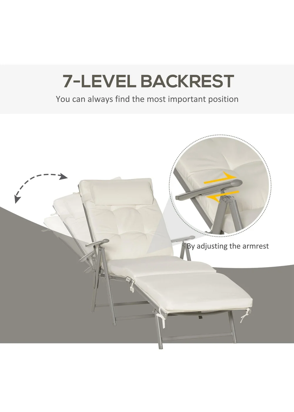 Outsunny Outdoor Patio Sun Lounger with Cushion - One Size Image 4