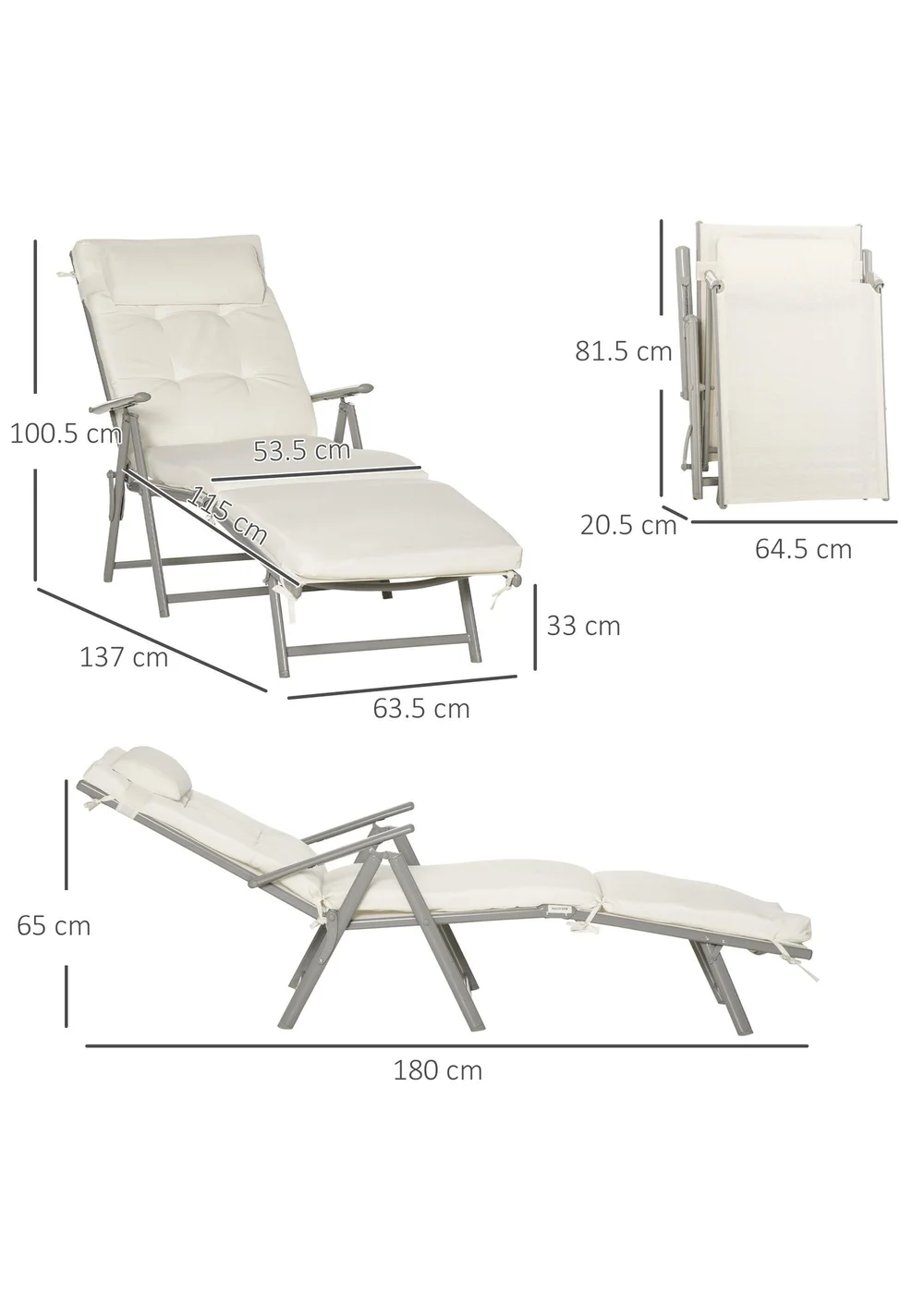 Outsunny Outdoor Patio Sun Lounger with Cushion - One Size Image 3